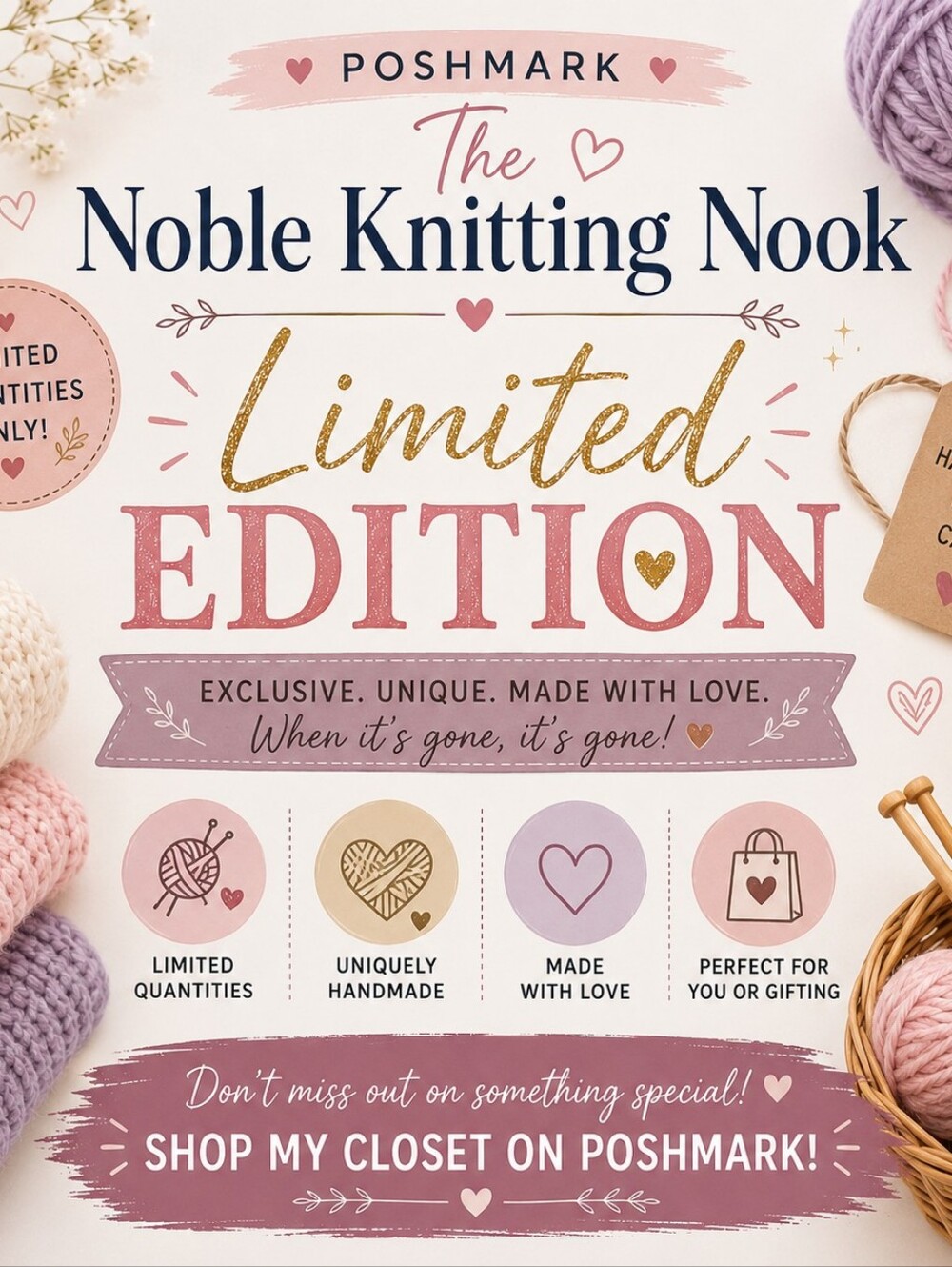 Noble Knitting Nook Limited Edition Sign - Pink & Gold Flyer